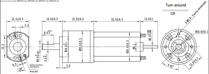 NEMA 8低雑音DCのブラシ ギヤ モーター24V 59 Rpm 0.05A 22mm 0